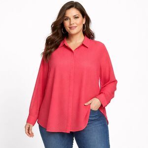 Talbots Blouse 3X Button Up Pink Swiss Dots Long Sleeves